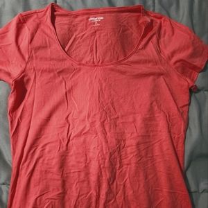 Coral colored loose long fit short sleeve shirt